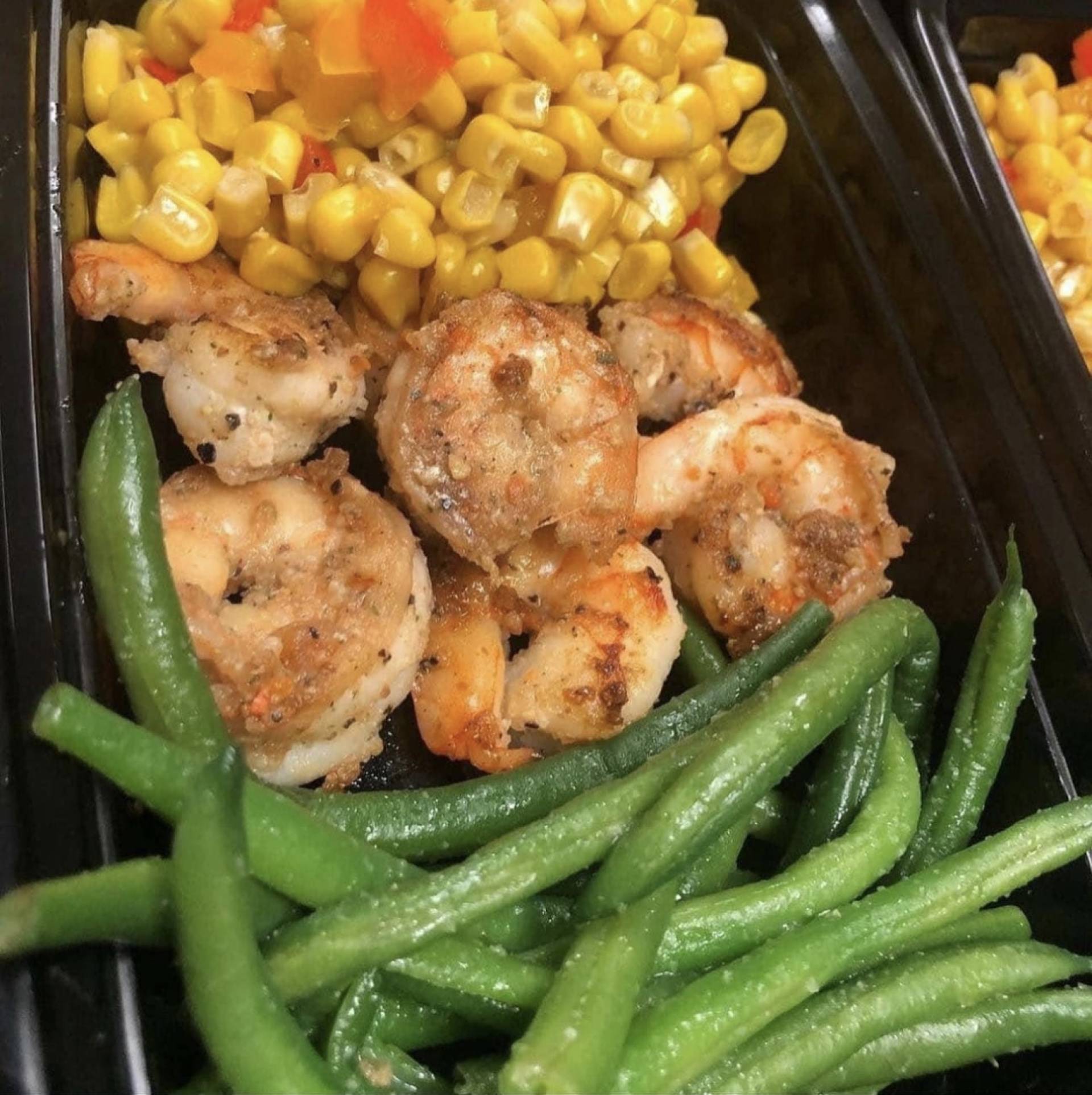 Honey Garlic Shrimp w/Mexican Corn & Fresh Green Beans