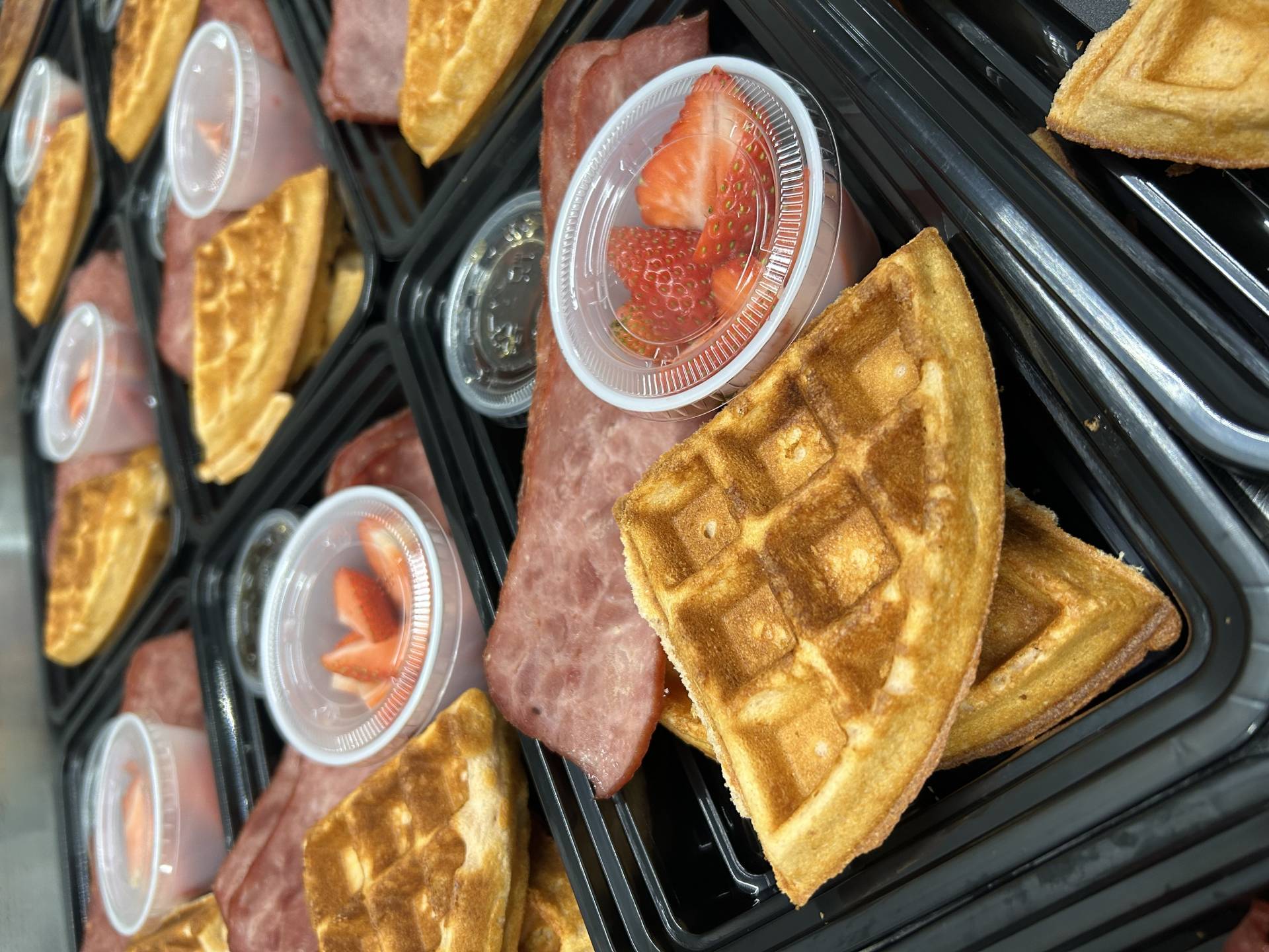 Strawberry Protein Waffles With Sugar Free Syrup, Turkey Bacon & Strawberries