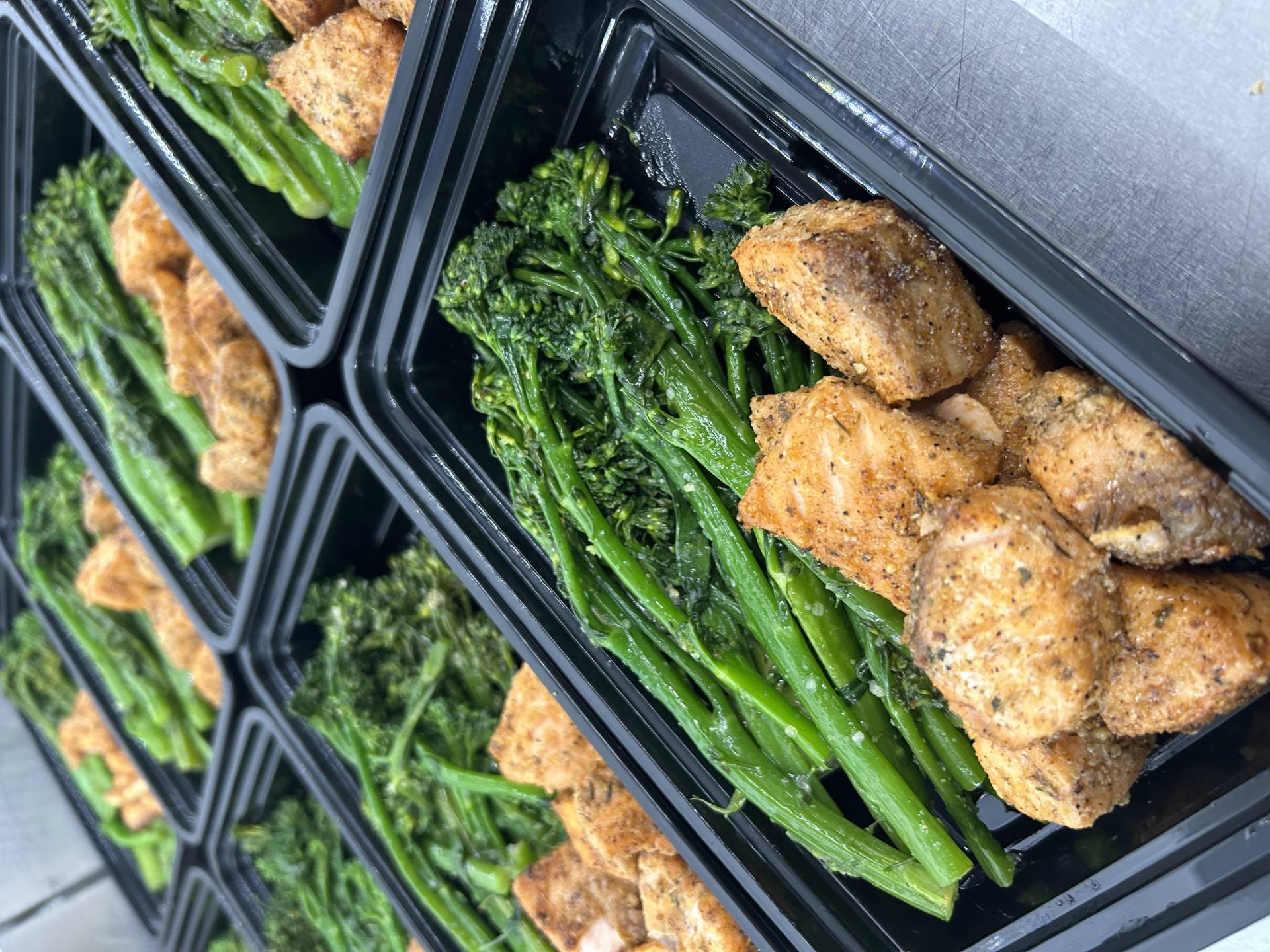 Grilled Salmon Nuggets w/Vegan Buttered Broccolini